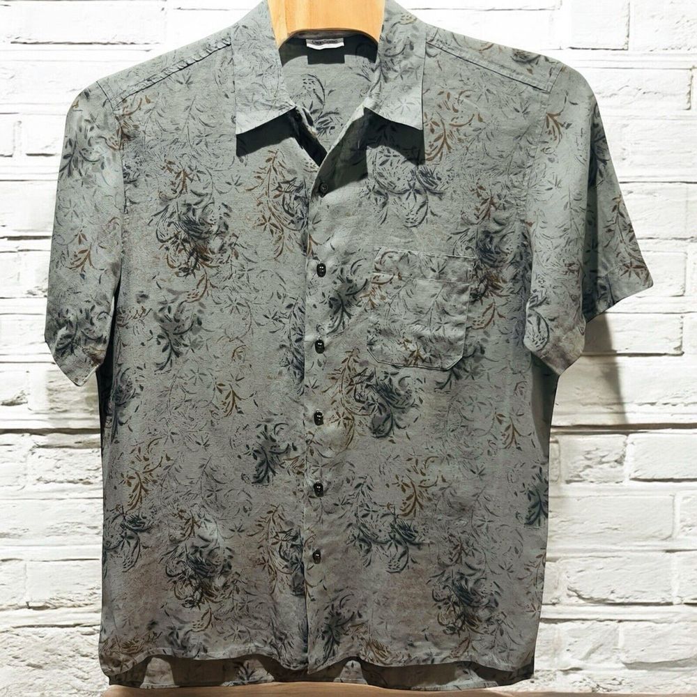 Gran Sasso Camp Shirt Size EU 54 Green Multi 100% Linen Made Italy Short Sleeve